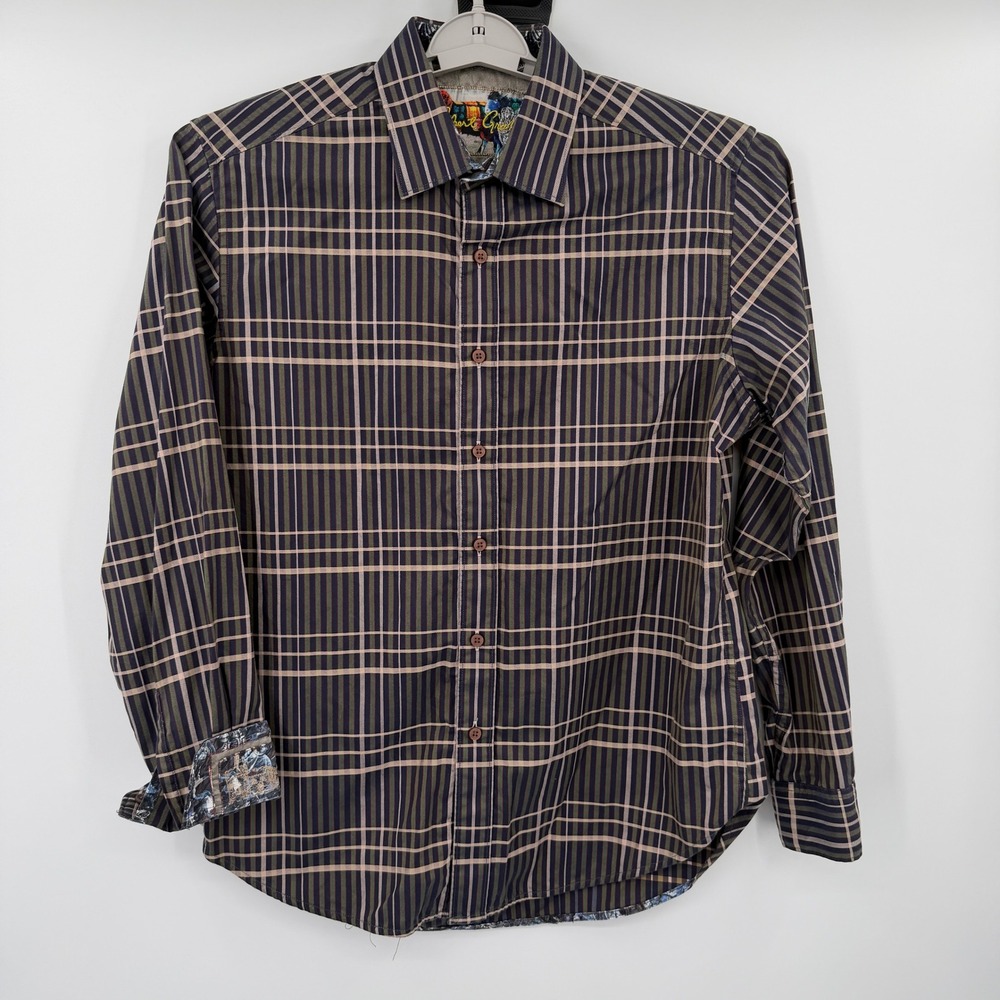 Robert Graham Mens‎ Classic Fit Plaid Button Down Shirt Navy Green Multi Size M